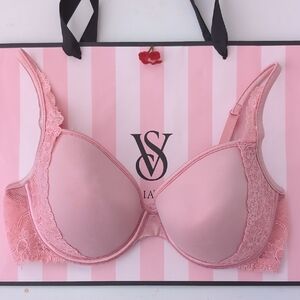 Victoria Secret Lined Demi Angels Blush Lace Bra Size 36D